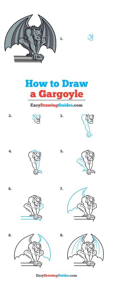 How to Draw a Gargoyle - Really Easy Drawing Tutorial How To Draw A Gargoyle, How To Draw Gargoyles, Gargoyle Drawing Reference, Gargoyles Drawing, Gargoyle Drawing Easy, Gargoyle Sketch, Gargoyle Drawing Sketch, Gargoyles Art Drawing, Gargoyle Reference