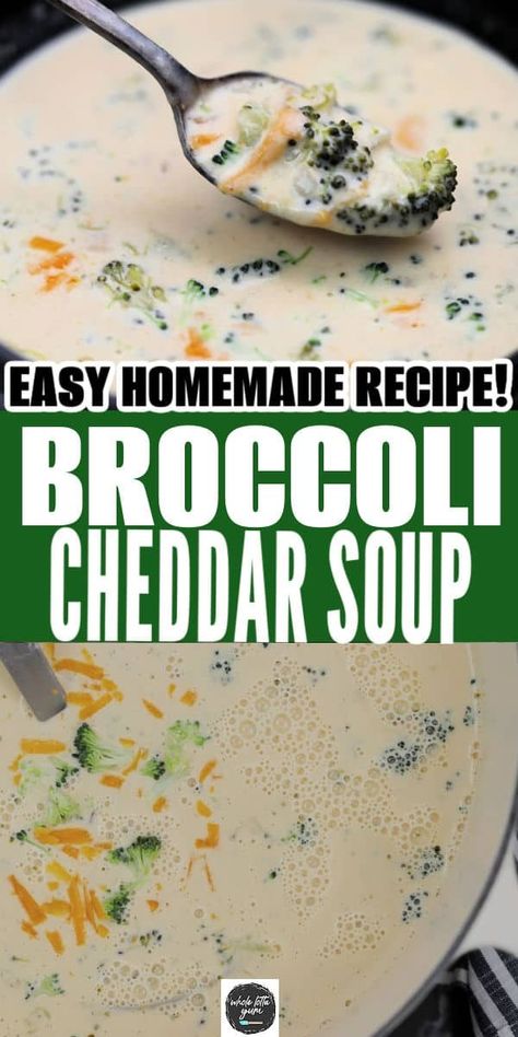 Easy Broccoli Cheese Soup (With Frozen Broccoli or Fresh) - Whole Lotta Yum Easy Broccoli Cheese Soup, Easy Broccoli Cheddar Soup, Recipe With Broccoli, Whole Lotta Yum, Cheddar Soup Recipe, Keto Broccoli Cheese Soup, Easy Broccoli, Cheese Soup Recipes, Cauliflower Soup Recipes