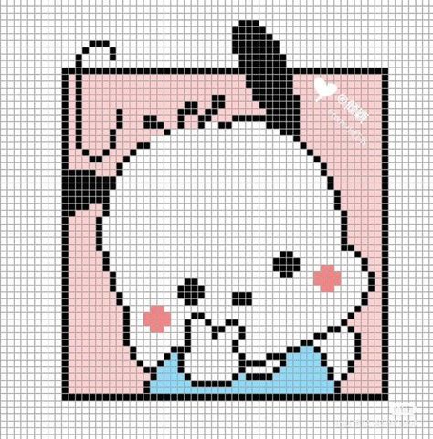 Pochacco Cross Stitch, Pochacco Grid Pattern, Cinnamoroll Pixel Art Grid, Pixel Pochacco, Sanrio Cross Stitch Pattern, Miffy Pixel Grid, Sanrio Cross Stitch, Pixel Sanrio, Crochet Pixel Grid