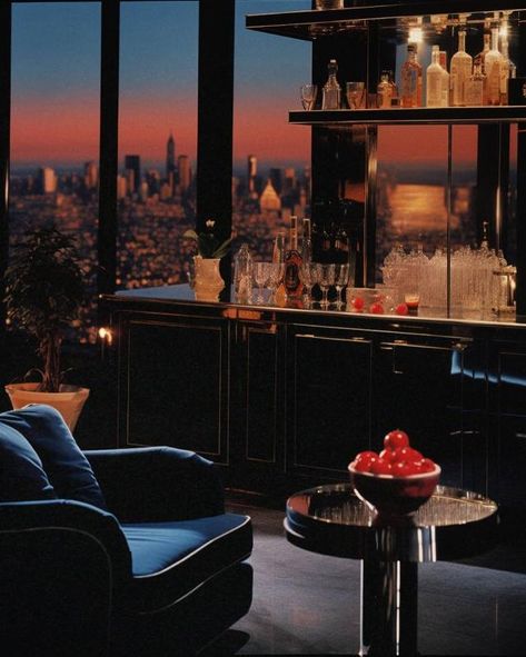 Luxury Penthouse Aesthetic, Nyc Penthouse Aesthetic, 80s House Interior, 80s Apartment, Penthouse Aesthetic, 80s Luxury, 80s Interior Design, 80s House, 80s Room