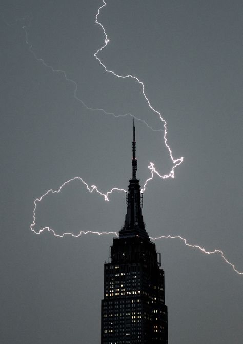 Lighting strikes over the Empire State Building as a major storm comes in New York City July 2, 2014. New York Rain, Zeus Children, The Last Olympian, Rhapsody In Blue, Daughter Of Zeus, The Lightning Thief, Summer Storm, The Empire State Building, Rain Storm