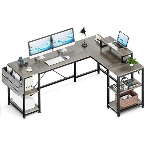 Latitude Run® L Shaped Desk | Wayfair Desk With File Drawer, Computer Desk With Shelves, Writing Desk With Drawers, Long Desk, Corner Computer Desk, Pc Table, Work Station Desk, Home Office Bedroom, Monitor Stand