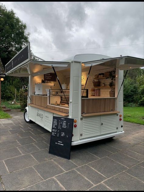 Camper Bakery Food Truck, Van Bar Ideas, Coffee Cart Ideas Business Food Truck, Camper Van Coffee Shop, Citroen Food Truck, Mobile Van Business, Coffee Van Interior, Tiny Food Truck, Coffee Trailer Aesthetic