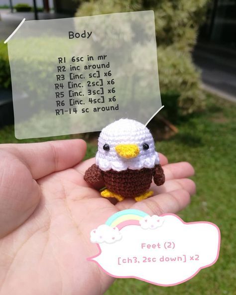 Baby eagle crochet Bird Crochet Pattern, Bird Crochet, Crochet Bird, Instagram Edit, Mini Amigurumi, Crochet Birds, Pola Amigurumi, Crochet Amigurumi Free Patterns, Crochet Amigurumi Free