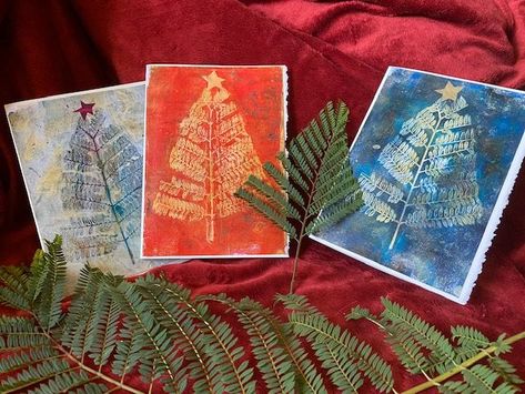 Gelli Plate Cards, Gelli Printing Tutorials, Monoprint Art, Advent Crafts, Gelli Printing Art, Gelli Plate Art, Print Christmas Card, Gelli Plate Printing, Christmas Arts And Crafts