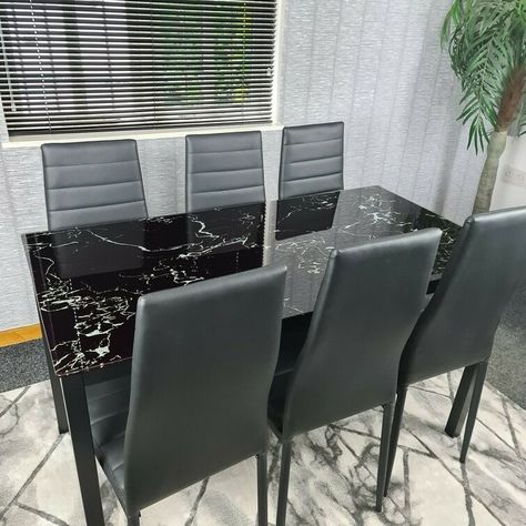 Black Marble Dining Table, Black Metal Chairs, Marble Top Dining Table, Home Door Design, Marble Dining Table, Solid Wood Dining Set, Apartment Living Room Design, Marble Dining, Dining Table Black