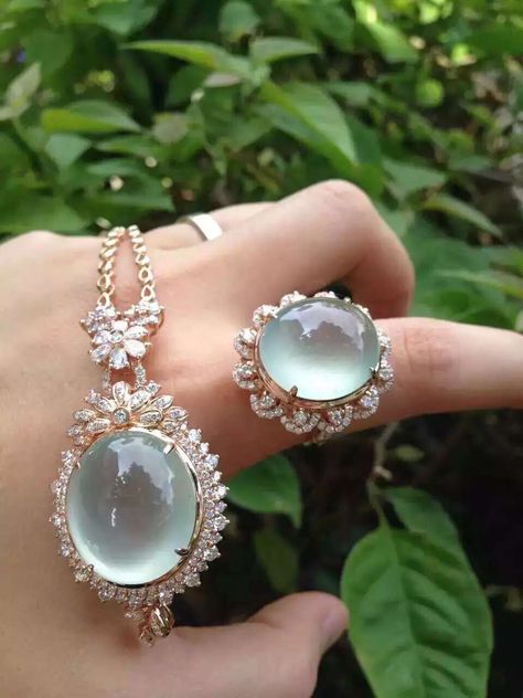 Transparent icy clear jade pendant ring jewelry set ~ 20K – Jade Designer Jewelry Pendant Ring, Magical Jewelry, Royal Jewelry, Mermaid Fashion, Fantasy Jewelry, Jade Pendant, Pendant Rings, Girly Jewelry, Stunning Jewellery