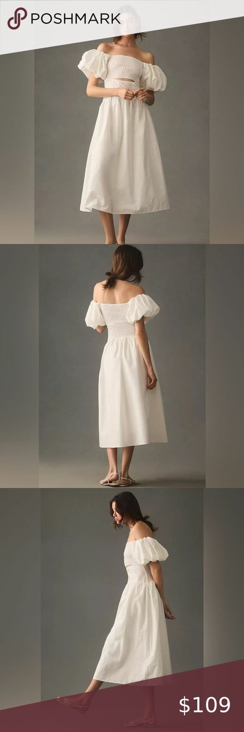 Anthropologie Moon River Off the Shoulder Cutout Midi Dress NWT Off The Shoulder Midi Dress, Cutout Midi Dress, Moon River, Cotton Pullover, Anthropologie Dresses, Pullover Styling, Smocking, Off The Shoulder, Anthropologie