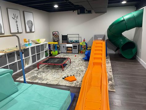 Sensory Basement, Basement Playground, Kids Gym Room, House Playroom, Playful Furniture, Sensory Gym, Toddler Play Area, Daycare Rooms, Brothers Room