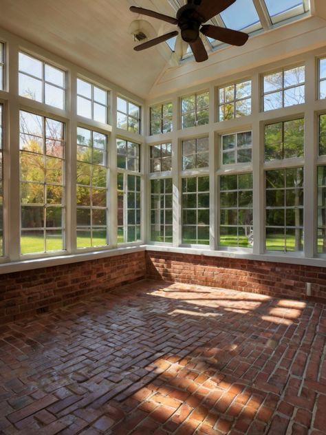 Top 10 Brick Sunroom Ideas: Stylish Design Tips - Homezillo Sunroom In Front Of House, Colonial Sunroom Addition, Patio Turned Sunroom, Sunroom Garden Indoor, Sunroom With Skylights, Step Down Sunroom Addition, Sun Roofs Ceilings, Sunrooms Addition, Bar In Sunroom