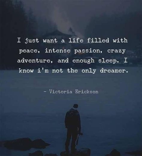 I Just want a life filled with peace, intense passion, crazy adventure , and enough sleep. I know I’m not the Only dreamer Passionate Quotes, I Just Want To Sleep, Passion Quotes, Best Positive Quotes, Independent Woman, Soulmate Love Quotes, Smart Quotes, Peace Quotes, Poem Quotes