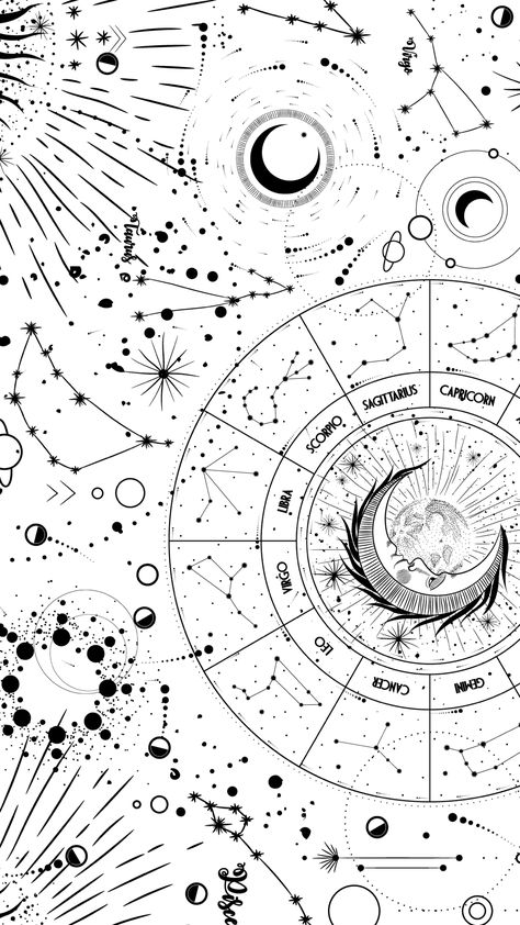 Celestial Bujo Theme, Astrology Backgrounds, Astrology Wallpaper, Astronomy Design, Scrapbook Paper Designs, Map Sketch, Celestial Map, Cool Illusions, Witchy Wallpaper