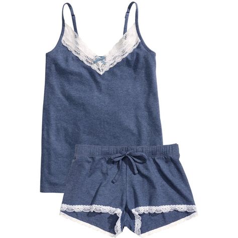 H&M Pyjamas ($17) ❤ liked on Polyvore featuring intimates, sleepwear, pajamas, lingerie, pijama, pyjamas, dark blue, cotton jersey, lingerie pajamas and cotton pyjamas Pajamas For Teens, Stylish Pajamas, Holiday Pjs, Comfortable Loungewear, Cute Sleepwear, Lingerie Babydoll, Cozy Pajamas, Trendy Swimwear, Holiday Pajamas