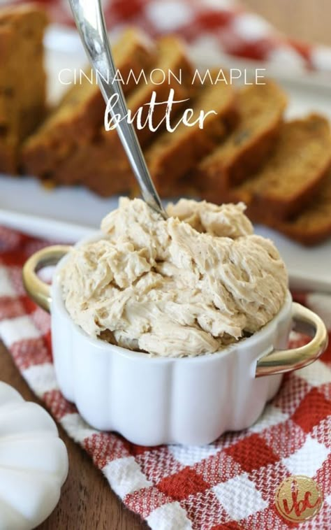 Add this Cinnamon Maple Butter to your fall baking sweets. #cinnamon #maple #butter #recipe #fallbaking Pumpkin Cinnamon Butter, Maple Butter Recipe, Butter Compound, Pumpkin Pecan Bread, Pumpkin French Toast Casserole, Flavored Butter Recipes, Butternut Recipes, Butter Recipes Homemade, Butter Spreads