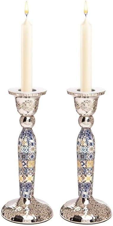 Amazon.com: Yair Emanuel Modern Pillar Candle Holders 6.5 Inch | Shabbat Candlestick Holders | Colorful and Intricate Design Set of Two Judcaia Gift (Multicolor Geometric CSV-3) : Home & Kitchen Shabbat Candlesticks, Pillar Candle Holders, Pillar Candle, Design Set, Intricate Design, Candlestick Holders, Set Design, Pillar Candles, Home Kitchen