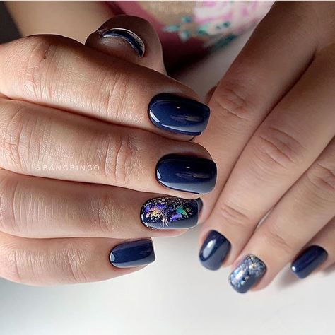 Most Beautiful Nail Designs You Will Love To wear In 2021 : French Metallic Navy Blue Nail Polish, Navy Blue Nail Designs, Summer Nails Colors Designs, Blue Nail Color, Blue And Silver Nails, Silver Nail Designs, Dark Blue Nails, Blue Glitter Nails, Blue Gel Nails