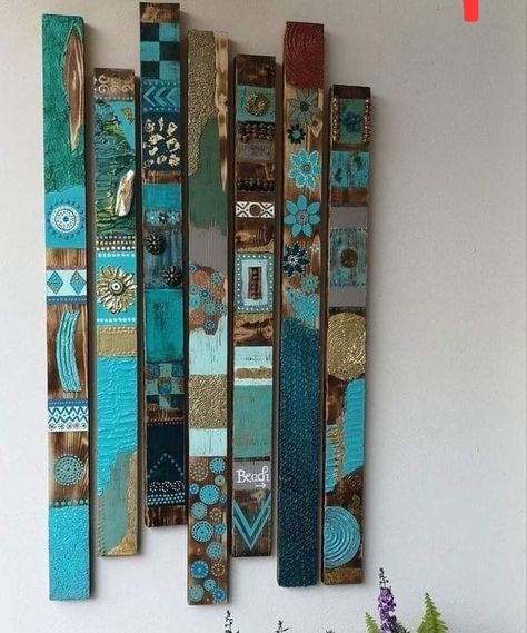 Stick Art, Driftwood Crafts, Painted Boards, Painted Sticks, Pallet Art, Driftwood Art, Diy Wall Art, Wood Working, Diy Wall