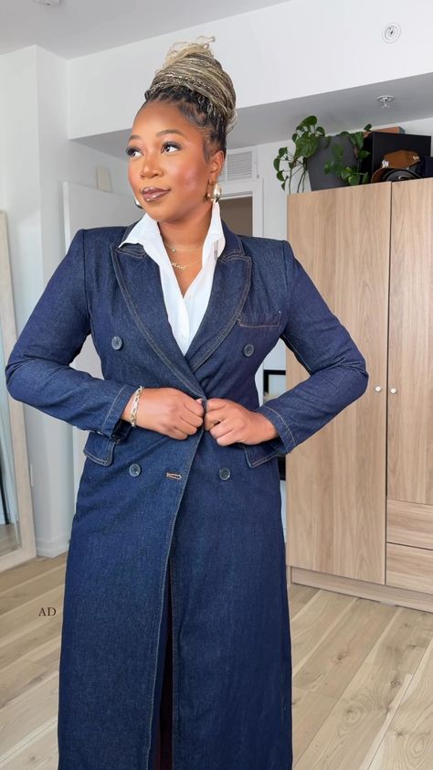 Denim Trench Coat Outfit, Trench Coat Outfit, Denim Trench Coat, Coat Outfits, Denim Coat, Double Breasted, Winter Fashion, Trench Coat, Plus Size