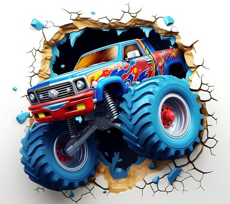 Monster Truck Theme Birthday Party, Kids Tees Design, Monster Truck Theme, Disney Pop Art, Hotwheels Birthday Party, Diy Monsters, Monster Car, Hot Wheels Birthday, Cake Templates