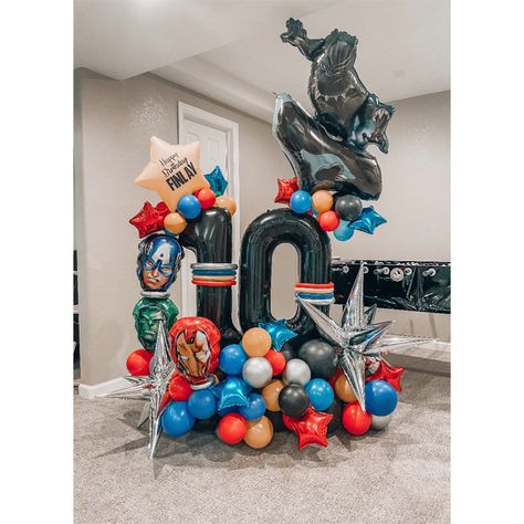 #personalized #decoration made from #balloons #balloongarland #balloondecor #balloonstylist #balloonbackdrop #balloonista #partydecorationideas Balloon Popping, Superhero Birthday Party Decorations, Balloons Bouquet, Marvel Party, Superhero Birthday Cake, Bouquet Arrangement, Roller Skating Party, Space Theme Party, Birthday Traditions