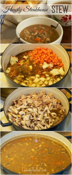 Hearty Steakhouse Stew (Beef Stew) made with leftover steak and rotisserie chicken. Great meal to make ahead a freeze. www.leavingtherut.com Steak Bomb, The Wolf Man, Stew Beef, Leftover Steak, Wolf Man, Chicken Easy, Chili Soup, Family Feast, Soup And Sandwich