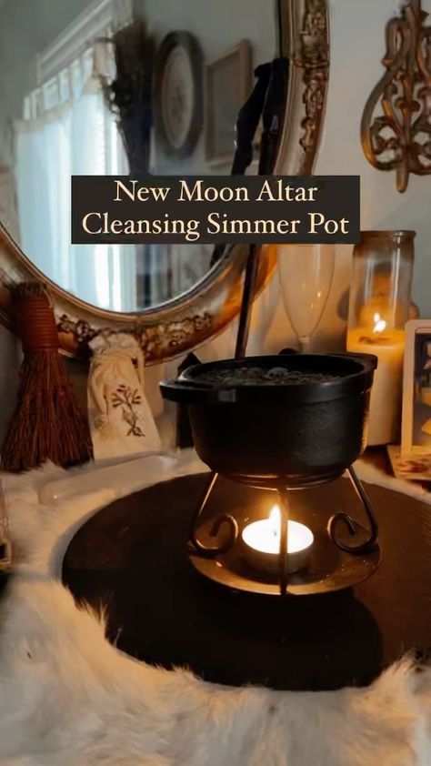 thewoodlandwitchh on Instagram: Altar Cleansing Simmer Pot✨ I just got home from a trip and can’t think of a better way to spend this New Moon than to reset myself and my… New Moon Simmer Pot Recipes, New Moon Altar, New Moon Simmer Pot, Cleansing Simmer Pot, Altar Cleansing, Moon Altar, Simmer Pot Recipes, Moon Table, Simmer Pot