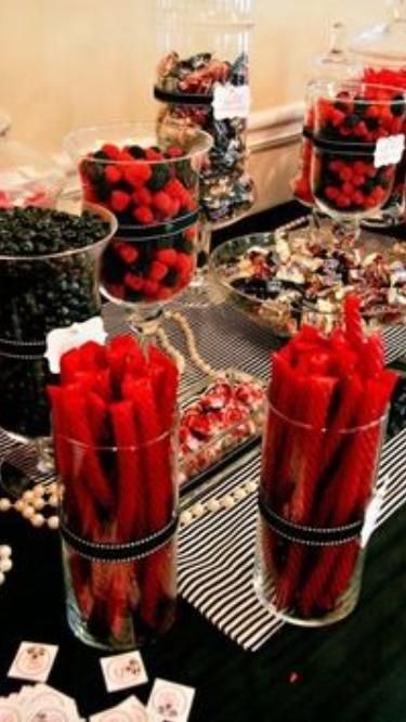 Quinceanera Halloween Theme, Gamble Theme Party, Red And Black Party Ideas For Men, Red Sweet Sixteen Party Ideas, Red And Black Wedding Ideas On A Budget, Red Black White Gold Party Decor, Casino Theme Party Food Vegas Style, Casino Theme Party Decorations Table, Hollywood Birthday Parties Decorations