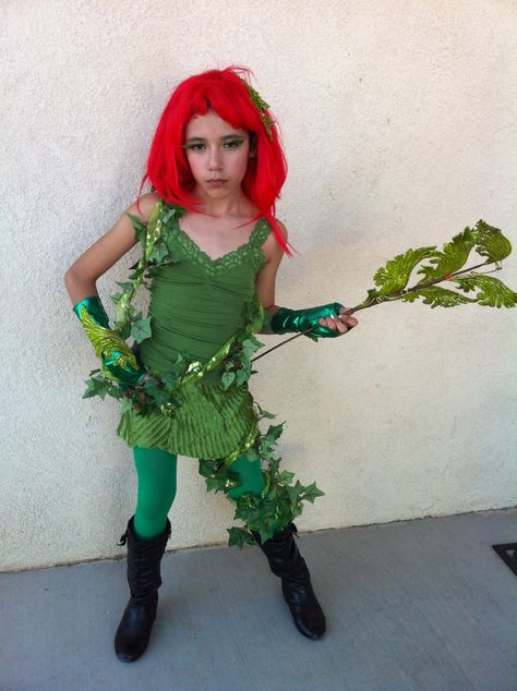 Girls DIY Poison Ivy costume Posion Ivy Halloween Costumes Diy, Poison Ivy Costume Kids, Modest Poison Ivy Costume, Crochet Poison Ivy Costume, Posin Ivy Costume Dress, Ivy Costume, Poison Ivy Costumes, Poison Ivy, Diy For Girls