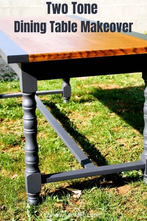 Two Tone Dining Table, Grey Kitchen Table, Dining Set Makeover, Painted Dining Room Table, Black And Grey Kitchen, Two Tone Table, Dining Room Table Makeover, Painted Dining Table, Dining Table Makeover