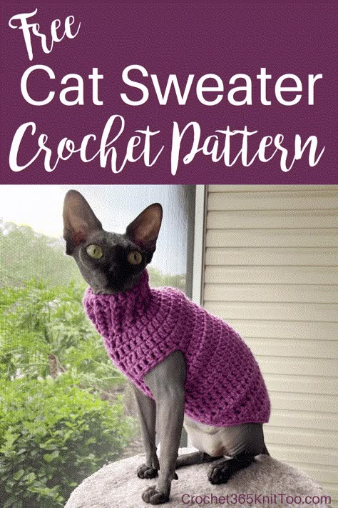 Cute cat sweater crochet pattern. Make a crochet cat sweater for your cat! #crochetcatsweater #crochet365knittoo Crochet Cat Stuff, Cat Clothes Pattern, Crochet Patterns For Pets, Crochet Cat Sweater, Crochet For Cats, Cat Sweater Pattern, Crochet For Pets, Pet Crochet, Kat Haken