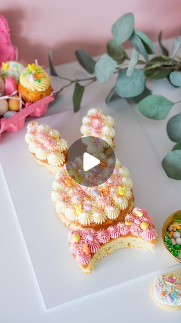 32K views · 1.2K likes | Sarah Arnold on Instagram: "Bunny cake hack 🐰  Transform two round cake layers into a super cute bunny shape with this amazing hack 🎉  Decorated with some simple piping and the most beautiful Happy Easter sprinkle mix from @happysprinkles_ 🐣  #happysprinkles #streuselliebe #cakehack #eastercake #eastercakes #osterkuchen #easterinspo #bunnycake #easterbunnycake #tortendekorieren #einfachbacken #easterbaking #bakinghack #cakedecorating #backenmitliebe" Bunny Shaped Cake, Easter Cake Designs, Bunny Shape, Easter Bunny Cake, Cake Hacks, Cake Layers, Easter Baking, Easter Cake, Bunny Cake