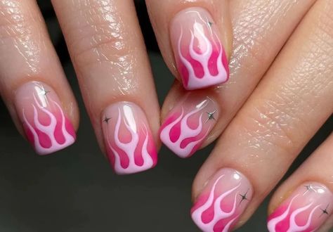 Ignite Your Style With Flame Nail Art Designs | ND Nails Supply Flame Nail Art, Dark Pink Nails, Hot Nail Designs, Mens Nails, Retro Nails, Airbrush Nails, Aesthetic Nails, Edgy Nails, Nail Pictures