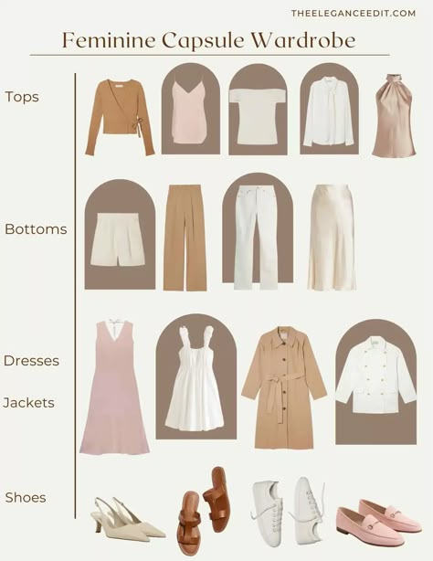 Your Dreamy Feminine Capsule Wardrobe (& Outfit Ideas) Casual Romantic Style, Feminine Outfits Classy, Classy Feminine Outfits, Feminine Capsule Wardrobe, Elegant Capsule Wardrobe, Romantic Style Outfit, Casual Feminine Outfits, Dainty Outfit, Romantic Feminine Style