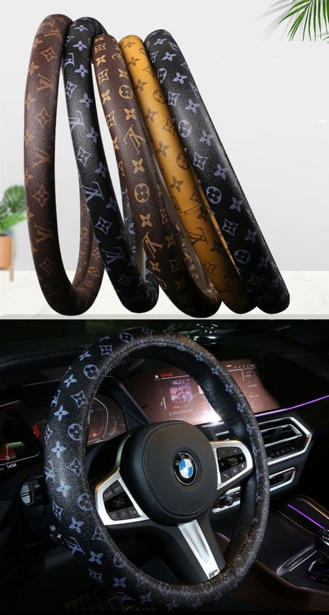 Louis Vuitton Car Accessories, Louis Vuitton Steering Wheel Cover, Lv Steering Wheel Cover, Leather Wheel Cover, Diy Leather Steering Wheel Cover, Fur Steering Wheel Cover, Louis Vuttion, Bling Car, Bling Car Accessories