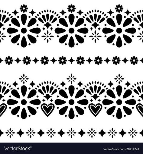 Mexican Art Traditional, Black And White Motifs, Talavera Art, Glass Etching Patterns, Art Traditional, Flower Icons, Black And White Sketches, Stencil Templates, Black And White Flowers