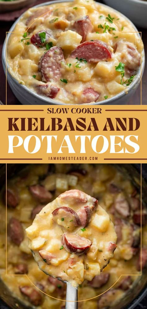 Crockpot Keilbasa Recipes, Easy Kielbasa Recipes, Kielbasa Potatoes, Kielbasa And Potatoes, Slow Cooker Kielbasa, Crockpot Pasta, Smoked Sausage Recipes, Kielbasa Recipes, Easy Crockpot Dinners