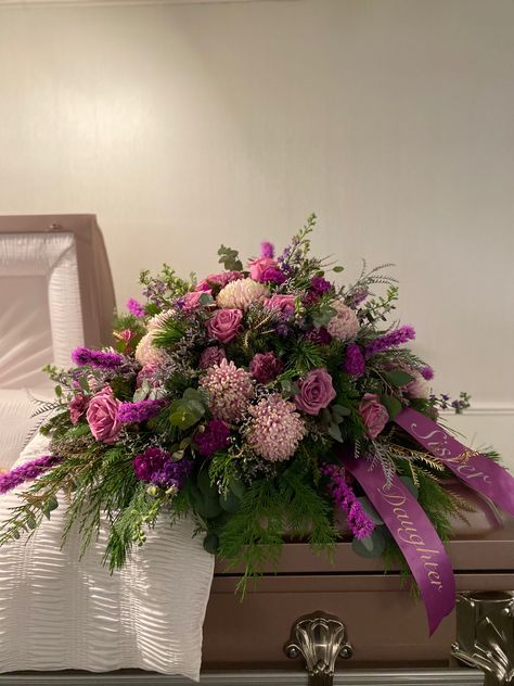 Casket Flowers, Casket Sprays, Shades Of Purple, Florist, Floral Arrangements, Flower Arrangements, Purple, Floral, Pink