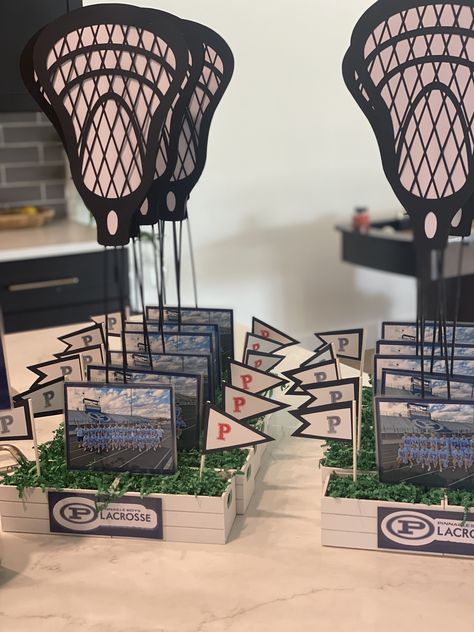 Senior Night Lacrosse Ideas, Lacrosse Graduation Party Ideas, Lacrosse Centerpiece Ideas, Lacrosse Banquet Centerpieces, Lacrosse Senior Night Ideas, Senior Night Gift Ideas Lacrosse, Lacrosse Senior Night Gifts, 2027 Graduation, Lacrosse Party Ideas