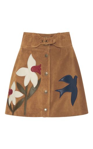 Suede Macroflower Embroidered Skirt by RED VALENTINO for Preorder on Moda Operandi New Hijab, Brown Suede Skirt, Brown Mini Skirt, Suede Mini Skirt, Brown Skirts, A Line Mini Skirt, Embroidered Skirt, Suede Skirt, Line Skirt