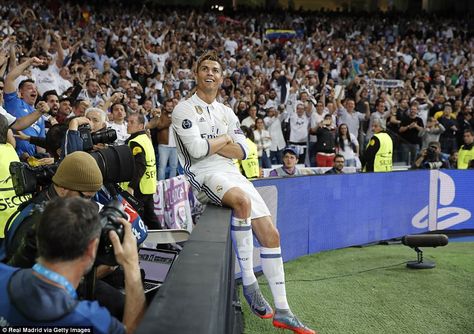 Cristiano Ronaldo milks the applause from the Bernabeu crowd after scoring his team's second goal Cr7 Vs Messi, Ronaldo Pictures, Ronaldo Cristiano, Ronaldo Real Madrid, Ronaldo Real, Madrid Wallpaper, Ronaldo Wallpapers, كريستيانو رونالدو, Tv Channel