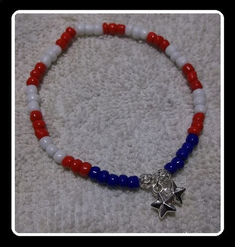 Red White Blue Stars Stretch Bracelet Handmade White Patriotic Bracelet, Handmade Blue Star-shaped Bracelet, Patriotic Red Beaded Bracelets, Handmade Patriotic Blue Bracelet, Patriotic Red Beaded Bracelet, Blue Stars, Blue Star, Red White Blue, Stretch Bracelet