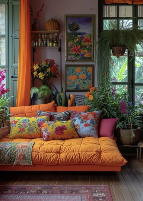 Bold Living Room, Living Room Decor Tips, Funky Living Rooms, Vibrant Living Room, Bohemian Cottage, Colourful Living Room, Bohemian Living, Bohemian Living Room, Boho Living