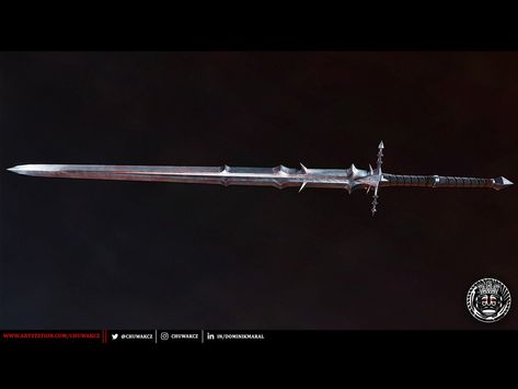 Nazgul Greatsword by Domink Maral on Dribbble Dark Paladin, Curved Swords, D D Items, Fantasy Props, 다크 판타지, Cool Swords, Lighting Setups, Arm Armor, Reference Images