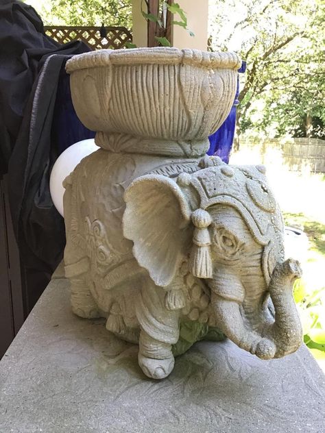 Everyone needs a super cool concrete elephant planter for their outdoor space! We have two in our North Wales, PA Part 2 auction so you can create a pair for your home. The auction is scheduled to begin closing August 13th @ 8PM  #outdoordecor #elephantplanter #uniqueplanter #planter #concreteplanter Elephant Planter Diy, Elephant Yard Art, Elephant Statue Garden, Elephant Art Statue, Indian Drawing, Marble Elephant Statues, Ceramic Elephant Plant Stand, Elephant Plant, Christmas And Halloween