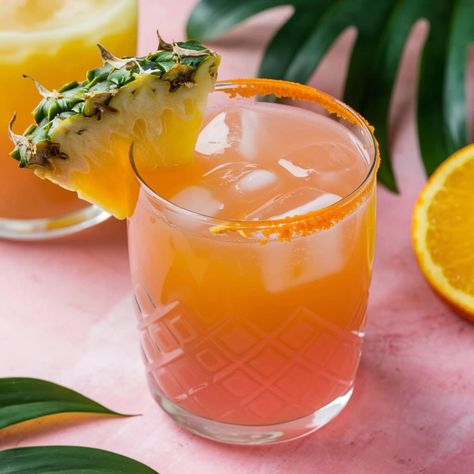 Pineapple Orange Sunrise Mocktail Pineapple Mango Mocktail, Pineapple Mocktail Non Alcoholic, Sunshine Mocktail, Pineapple Mocktails, Orange Pineapple Juice, Sunrise Mocktail, Raspberry Sherbet Punch, Orange Sunrise, Raspberry Sherbet