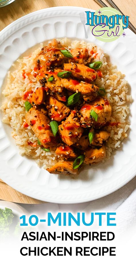 10-Minute Asian-Inspired Chicken Recipe | Hungry Girl Ww Casseroles, Hungry Girl Diet, Chinese Diet, Ww Dinner, Ww Meals, Hungry Girl Recipes, Induction Cooking, Asian Chicken, Hungry Girl