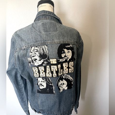 Beatles theme jean jacket Jean Sweater Jacket, Beatles Theme, Rose Embroidered Jeans, Dark Jean Jacket, Jean Jacket Hoodie, Vintage Wash Jeans, Embroidered Jean Jacket, Denim Hoodie, Distressed Jean Jacket