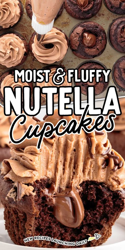 Nutella Cupcakes Pb Cake, Nutella Frosting, Nutella Cupcakes, Nutella Desserts, Fluff Desserts, Hazelnut Chocolate, Gourmet Cupcakes, Chocolate Nutella, Easy Cupcakes