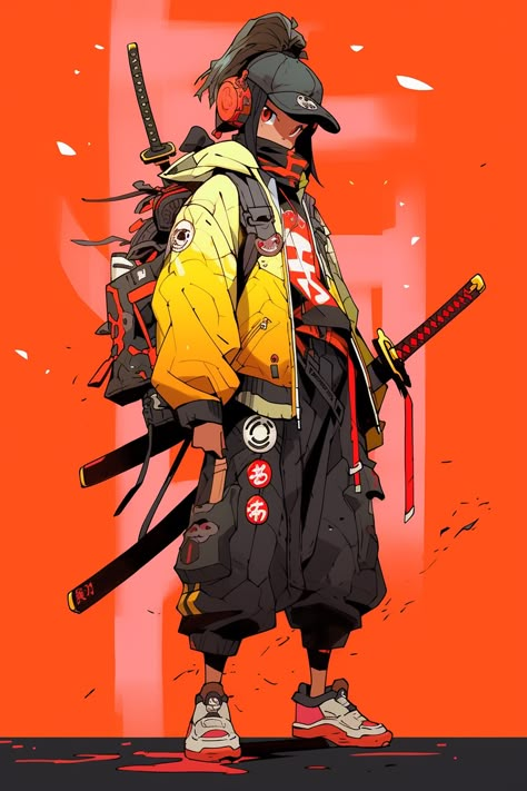 Samurai Ayame Cyberpunk Samurai Art, Samurai Streetwear, Future Samurai, Neo Samurai, Tech Ninja, Modern Samurai, Cyberpunk Character Design, Cyberpunk Samurai, Urban Samurai