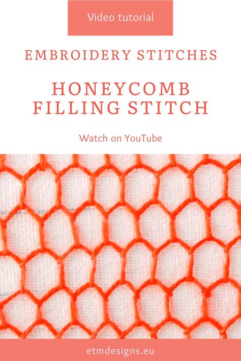 Hand embroidery stitch - Honeycomb filling is a very decorative variation of blanket stitch that takes the form of a honeycomb. Head to the Easy To Make designs YouTube channel, watch a video tutorial and learn to embroider honeycomb filling stitch. Pin for later or click to watch now! Learn To Embroider, Honeycomb Stitch, Learning To Embroider, Embroidery Stitch, Visible Mending, Hand Embroidery Tutorial, Embroidery Tutorial, Hand Embroidery Projects, Slow Stitching